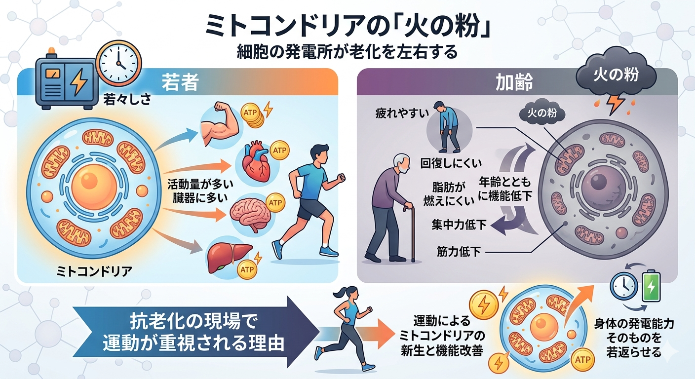 ミトコンドリアの「火の粉」ー細胞の発電所が老化を左右する