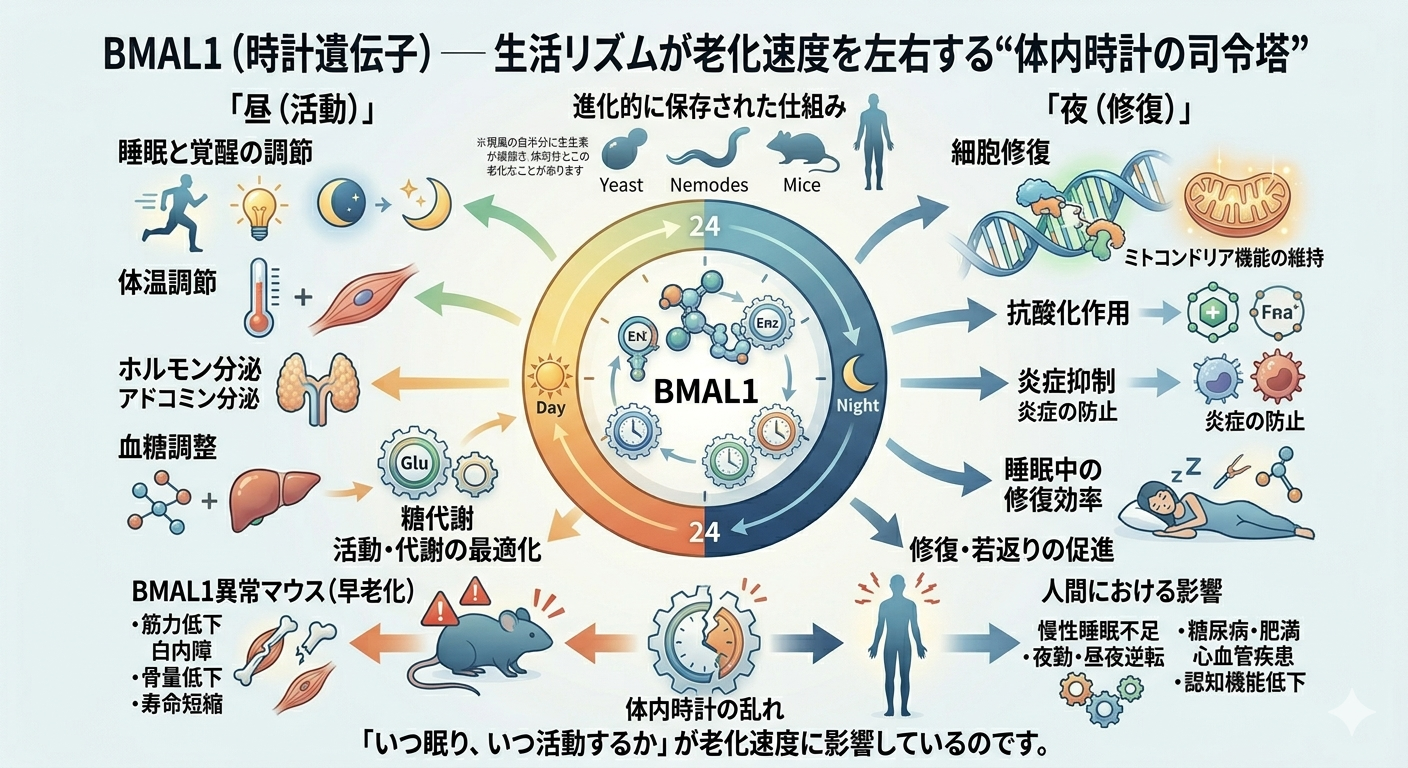BMAL1（時計遺伝子）─ 生活リズムが老化速度を左右する“体内時計の司令塔”