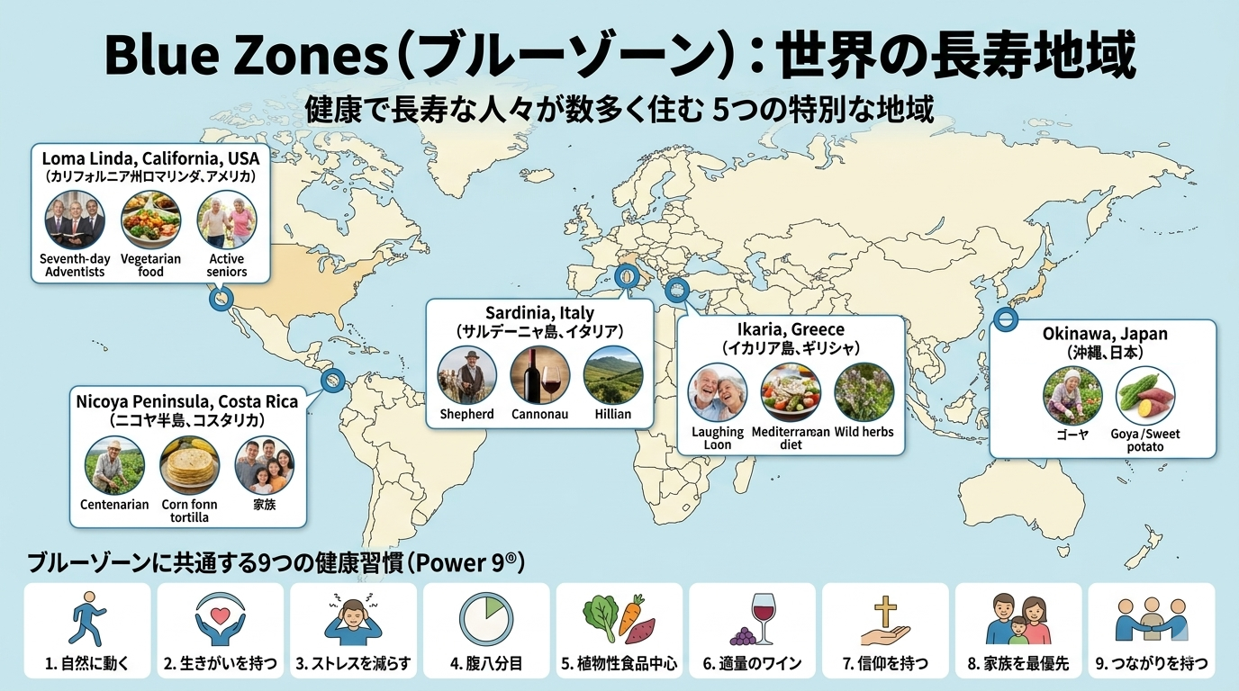 百寿者が多く存在する地域「ブルーゾーン」