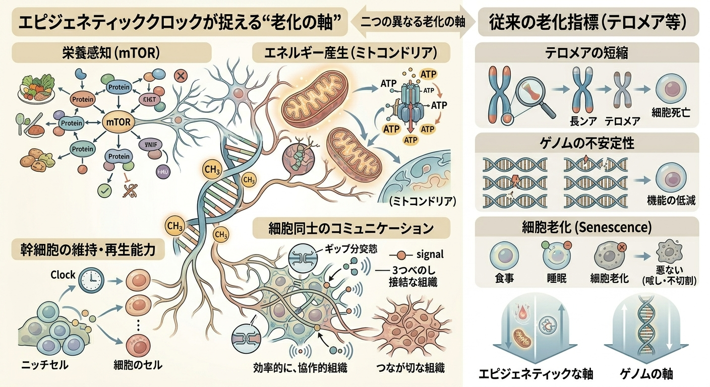 エピジェネティッククロックが捉える“老化の軸”