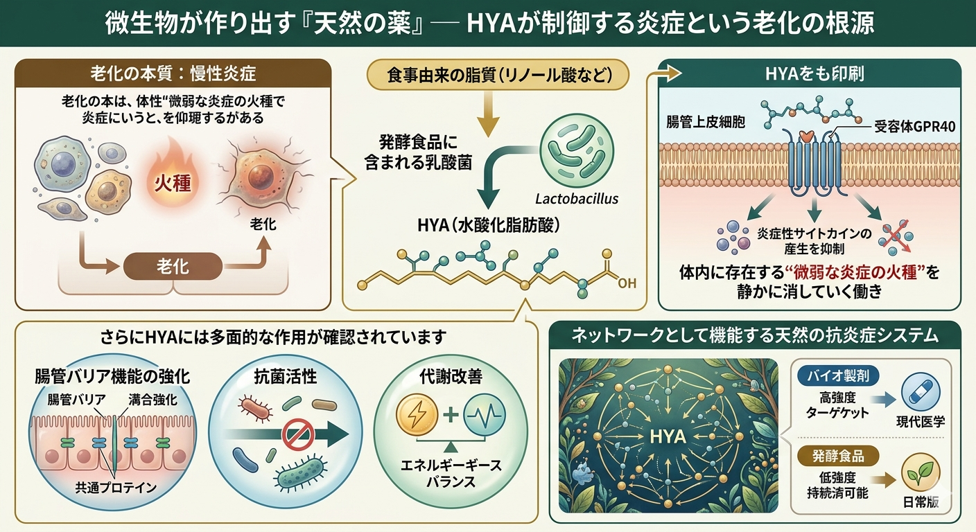微生物が作り出す「天然の薬」─ HYAが制御する炎症という老化の根源