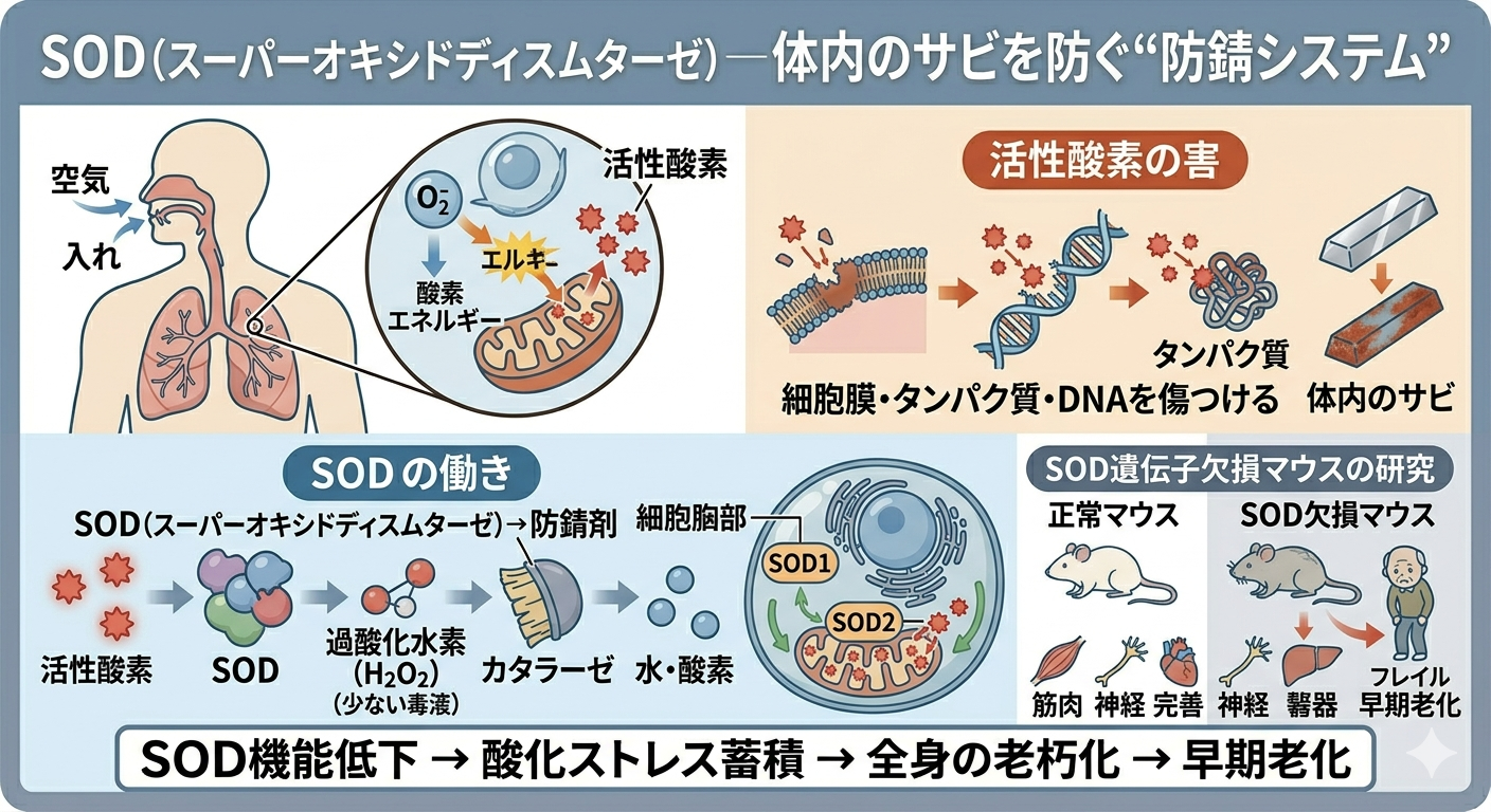 SOD（スーパーオキシドディスムターゼ）─ 体内のサビを防ぐ“防錆システム”