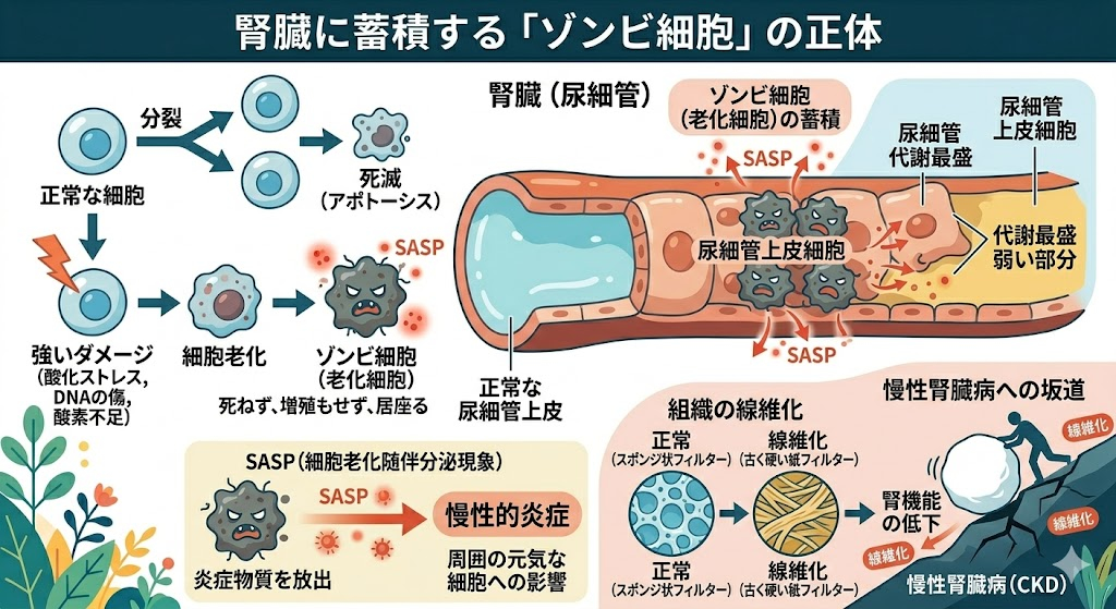 腎臓に蓄積する「ゾンビ細胞」の正体