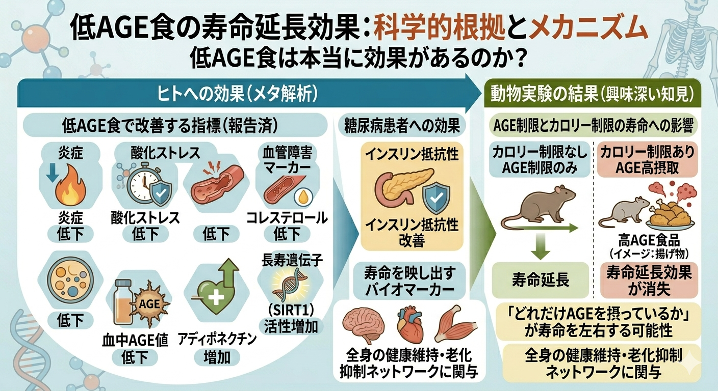 低AGE食の寿命延長効果：科学的根拠とメカニズムー低AGE食は本当に効果があるのか