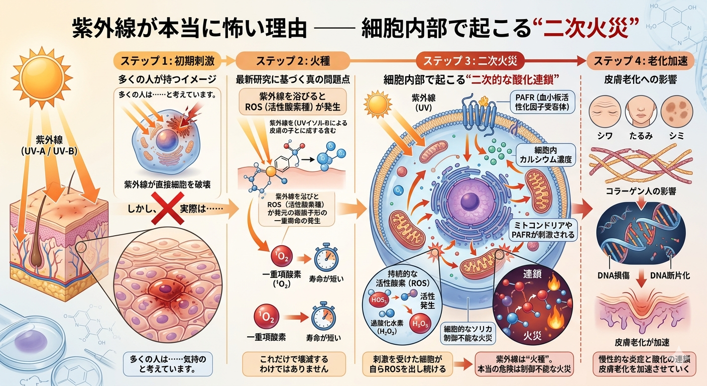紫外線が本当に怖い理由──細胞内部で起こる“二次火災”