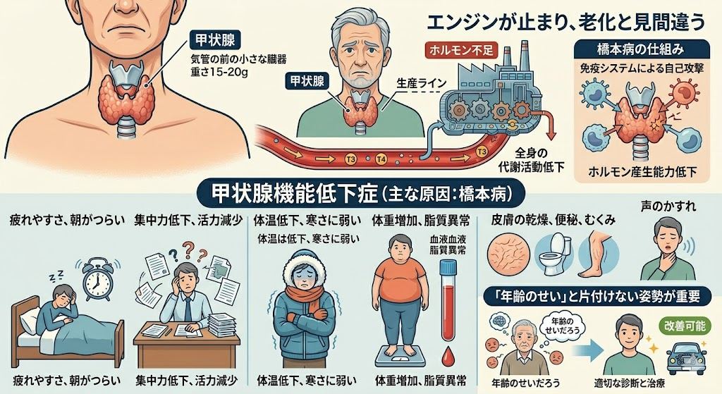 エンジンが止まり、老化と見間違う「甲状腺機能低下症」