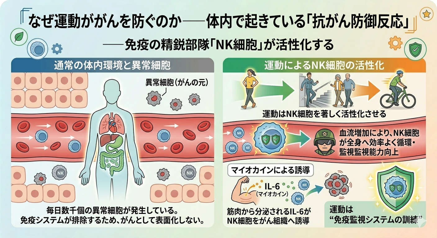 なぜ運動ががんを防ぐのか──体内で起きている「抗がん防御反応」──免疫の精鋭部隊「NK細胞」が活性化する