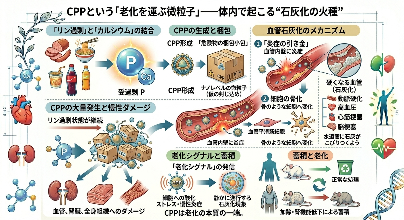 CPPという「老化を運ぶ微粒子」──体内で起こる“石灰化の火種”