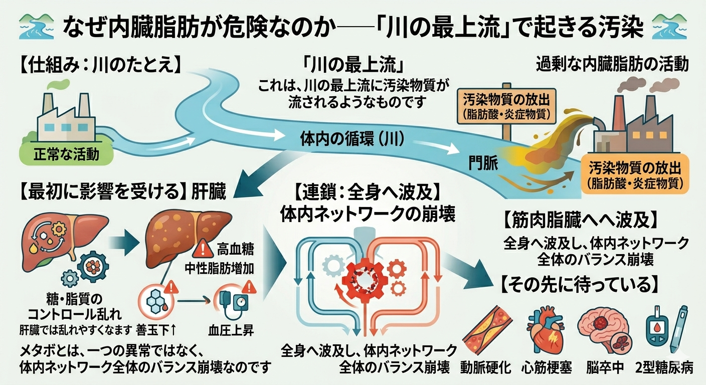 なぜ内臓脂肪が危険なのか──「川の最上流」で起きる汚染