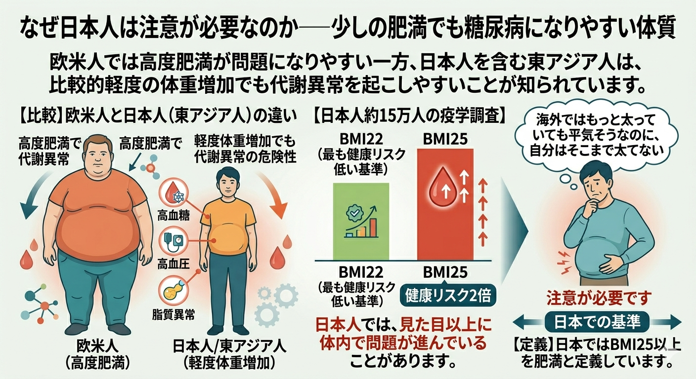 なぜ日本人は注意が必要なのか──少しの肥満でも糖尿病になりやすい体質