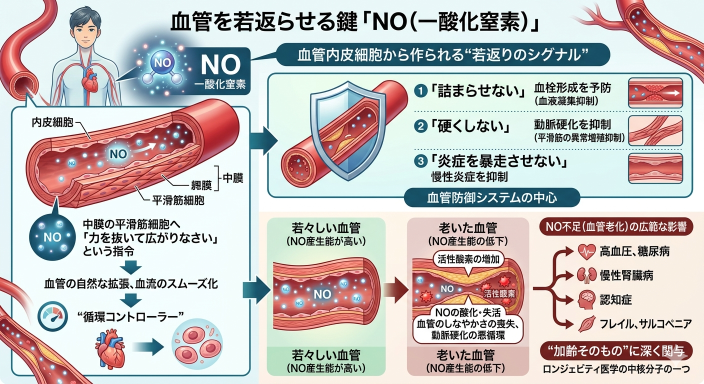 血管を若返らせる鍵「NO（一酸化窒素）」