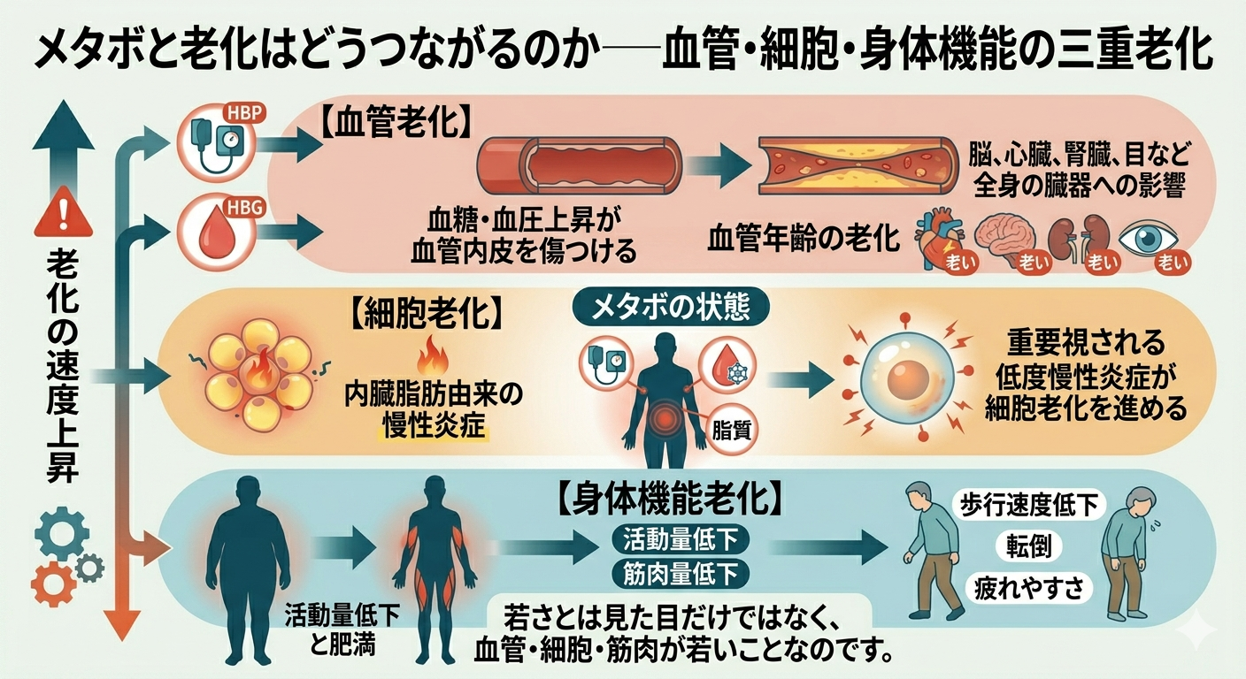 メタボと老化はどうつながるのか──血管・細胞・身体機能の三重老化