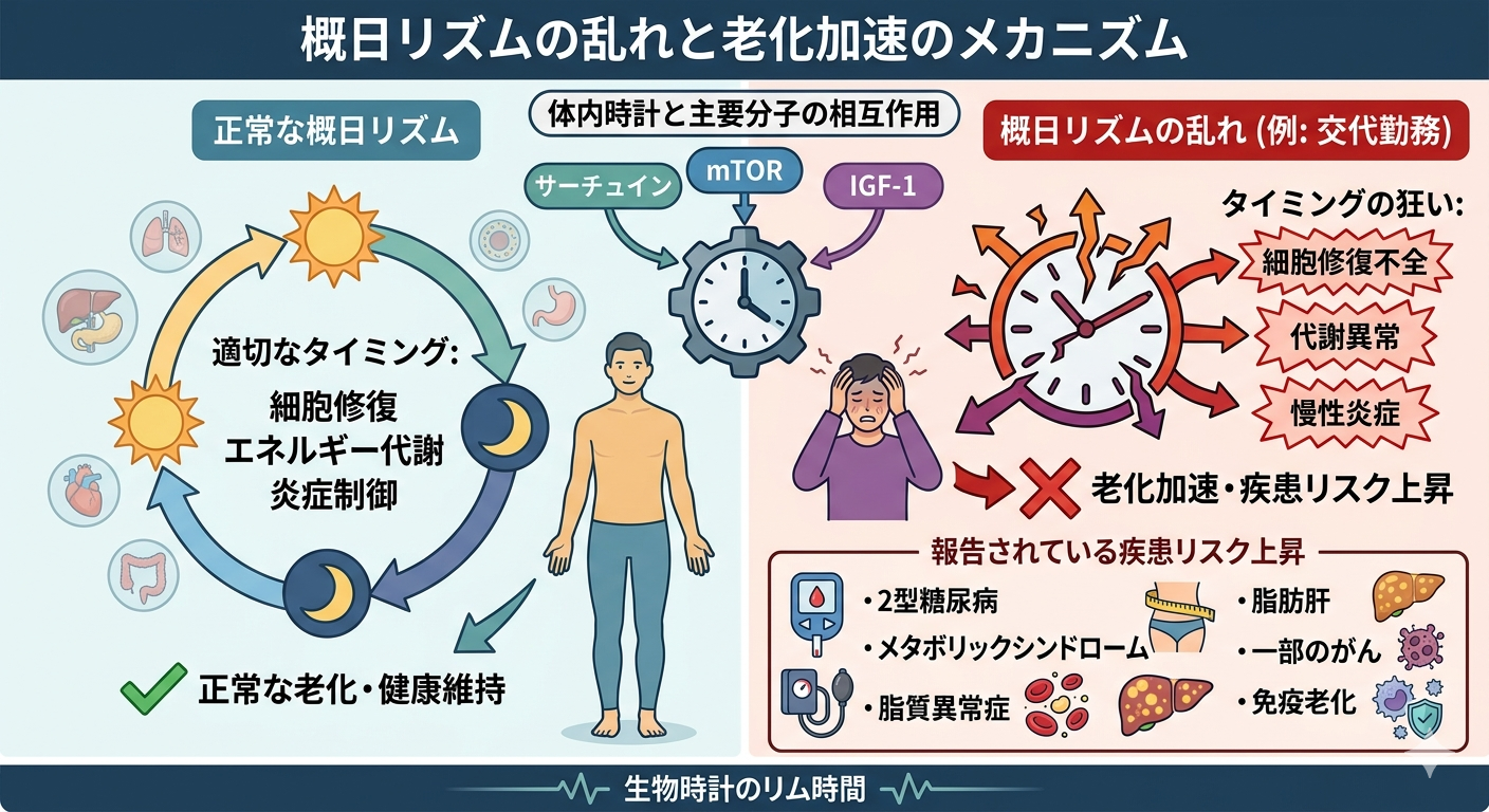 概日リズムの乱れが老化を加速させる理由──見えないところで炎症と代謝異常が進む