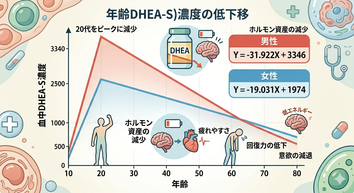 20代をピークに減少する“ホルモン資産”― DHEAの直線的減少