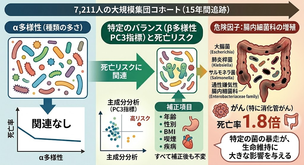 7,211人の集団コホートの腸内細菌叢と死亡率の関連