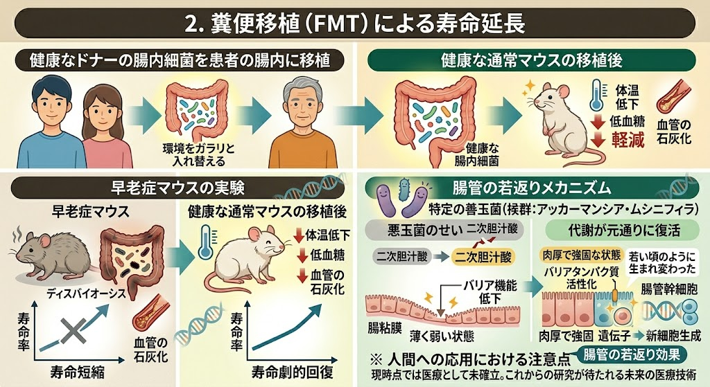 2.糞便移植による寿命延長