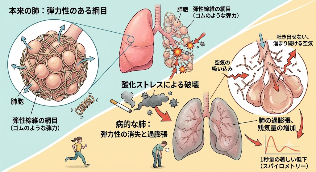 酸化ストレスによって失われる肺本来の弾力性