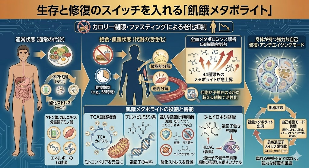 生存と修復のスイッチを入れる「飢餓メタボライト」