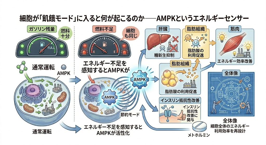 細胞が「飢餓モード」に入ると何が起こるのか——AMPKというエネルギーセンサー