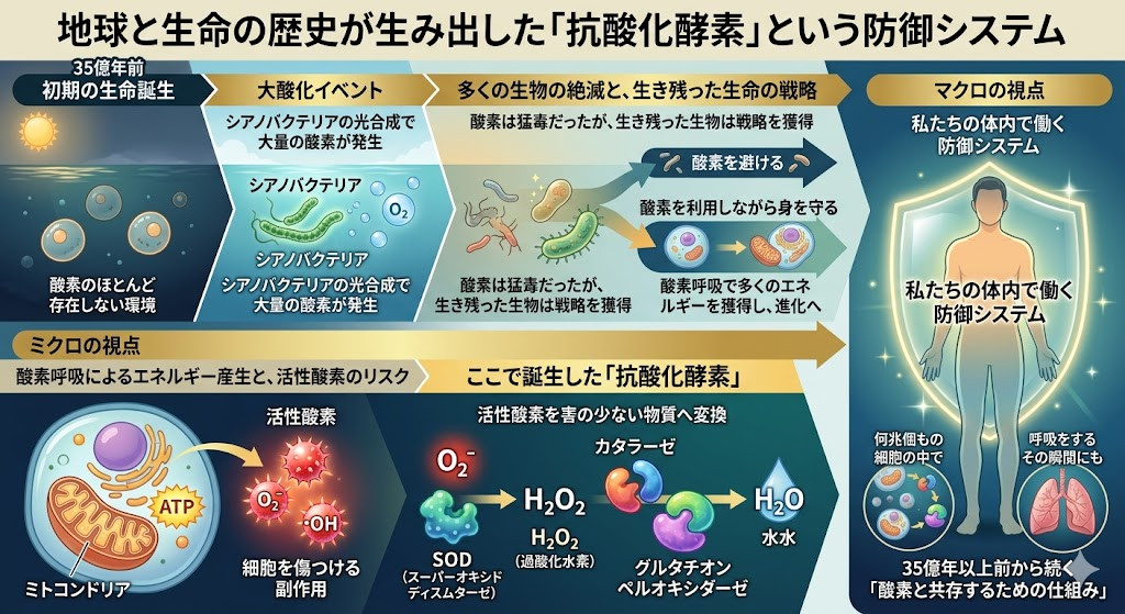 地球と生命の歴史が生み出した「抗酸化酵素」という防御システム