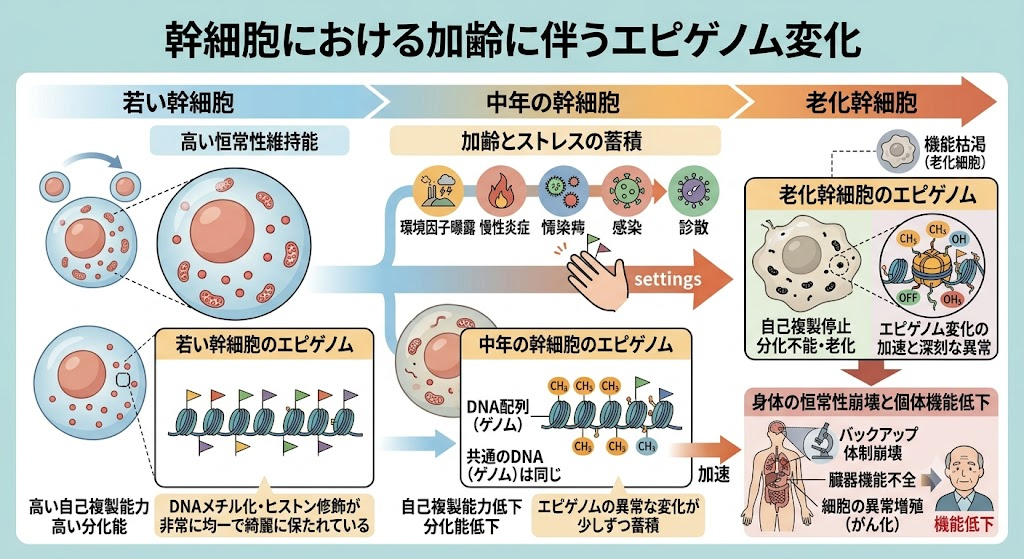 幹細胞における加齢に伴うエピゲノム変化