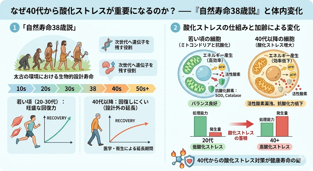 なぜ40代から酸化ストレスが重要になるのか——「自然寿命38歳説」が示唆すること