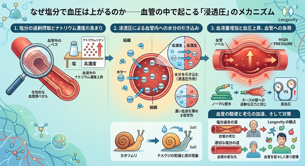 なぜ塩分で血圧は上がるのか──血管の中で起こる「浸透圧」のメカニズム