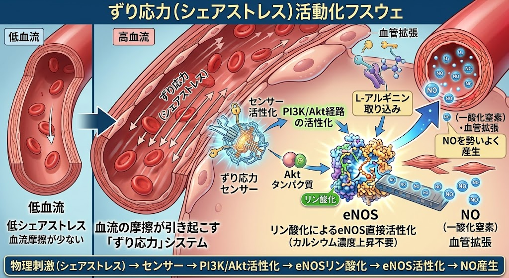 血流の摩擦が引き起こす「ずり応力（シェアストレス）」システム
