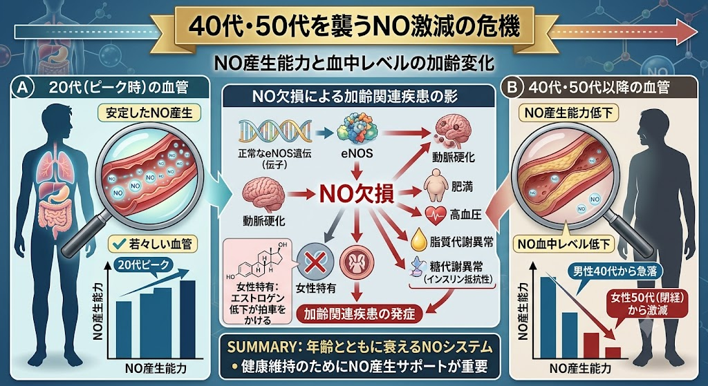 40代・50代を襲うNO激減の危機と加齢関連疾患の影