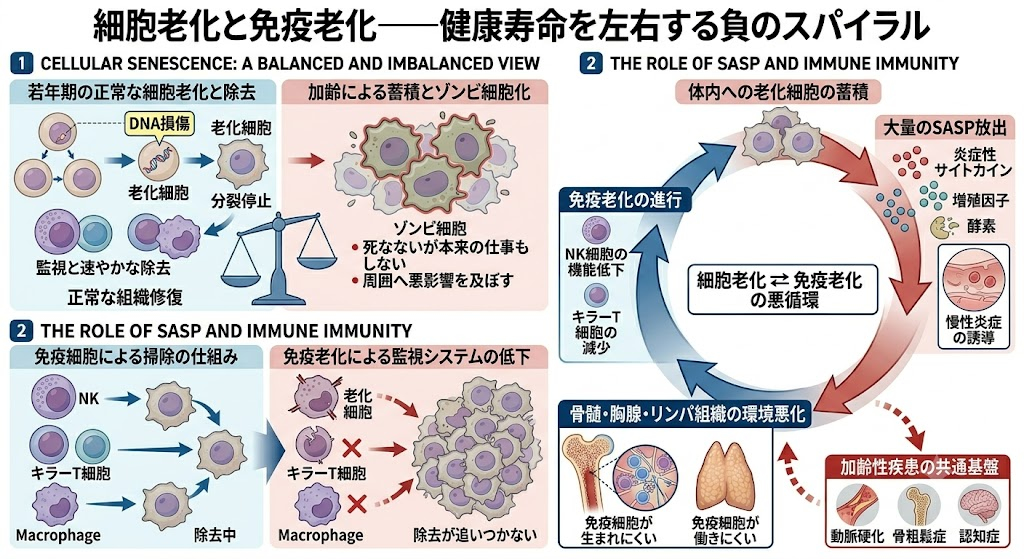 細胞老化と免疫老化——健康寿命を左右する負のスパイラル