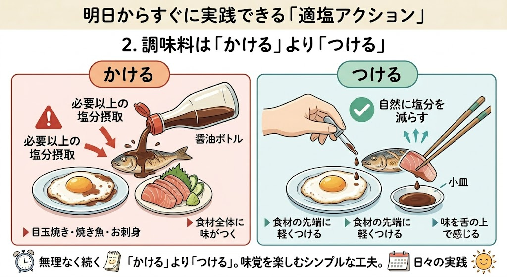 2.調味料は「かける」より「つける」