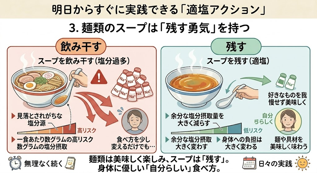 3.麺類のスープは「残す勇気」を持つ