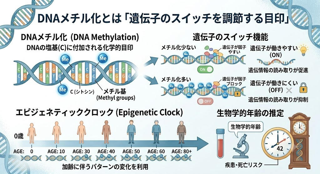 DNAメチル化とは「遺伝子のスイッチを調節する目印」