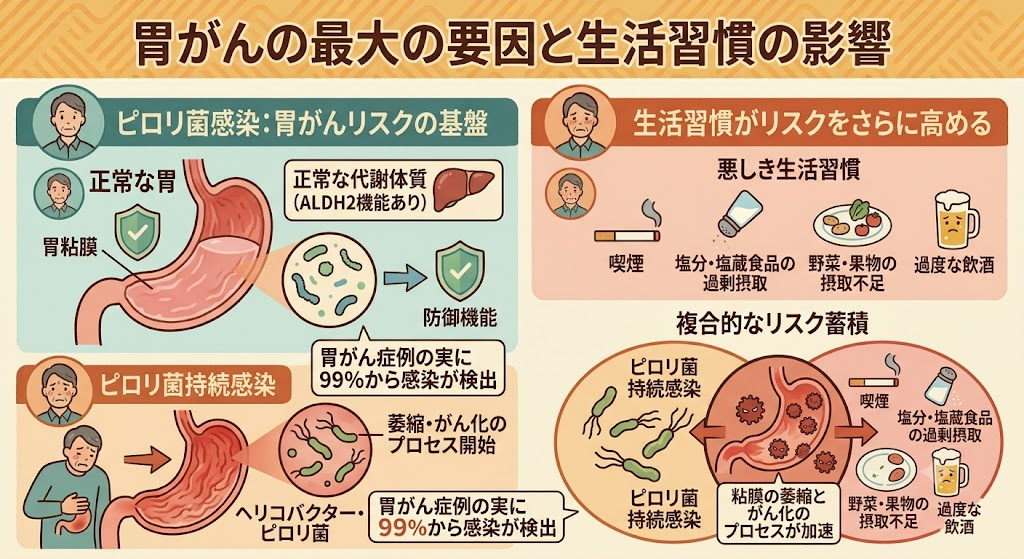 胃がんの最大の要因はピロリ菌感染：生活習慣がさらにリスクを高める