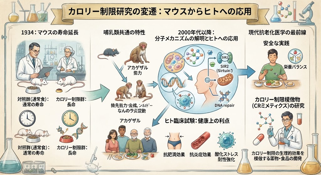 カロリー制限研究の変遷：マウスからヒトへの応用