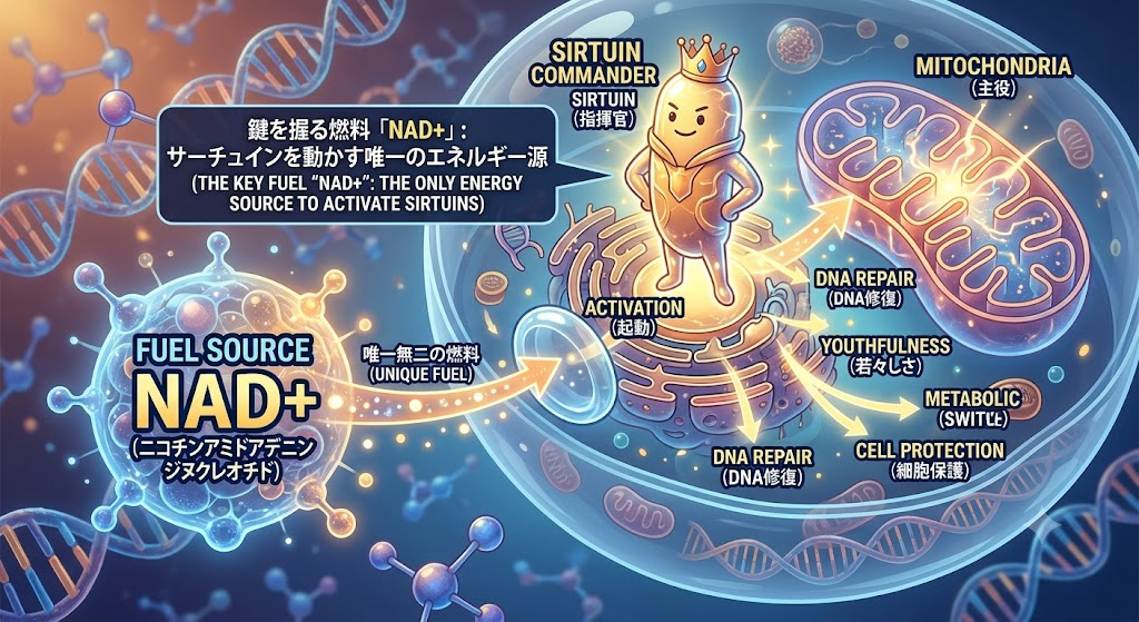 鍵を握る燃料「NAD+」:サーチュインを動かす唯一のエネルギー源