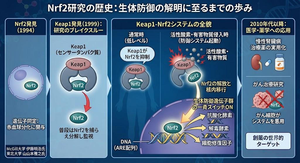 Nrf2研究の歴史:生体防御の解明に至るまでの歩み