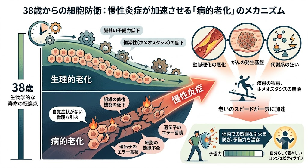 38歳からの細胞防衛:慢性炎症が加速させる「病的老化」のメカニズム