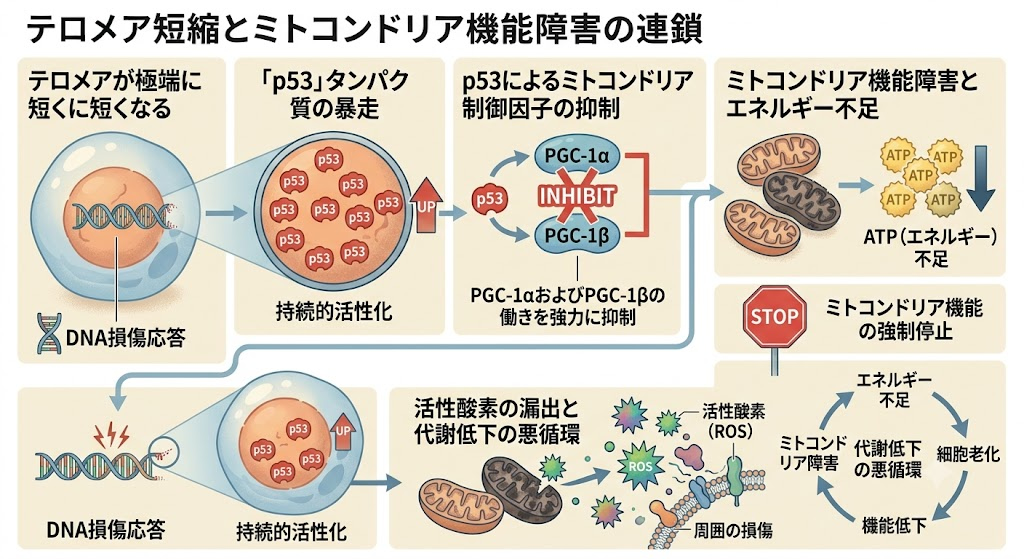 ① ミトコンドリア機能障害との連鎖（代謝の低下）