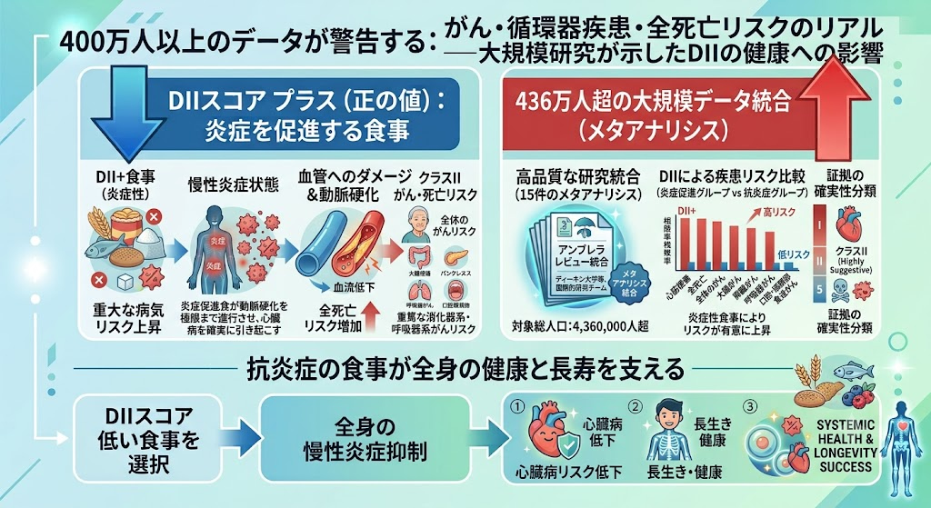 400万人以上のデータが警告する:がん・循環器疾患・全死亡リスクのリアル──大規模研究が示したDIIの健康への影響