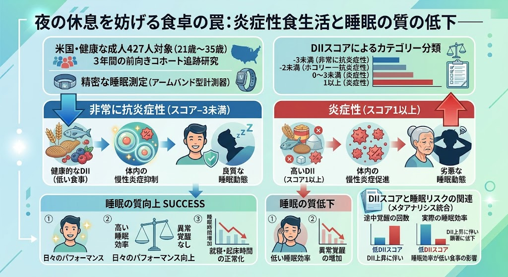 夜の休息を妨げる食卓の罠:炎症性食生活と睡眠の質の低下──食事の炎症度は睡眠の質にも影響する