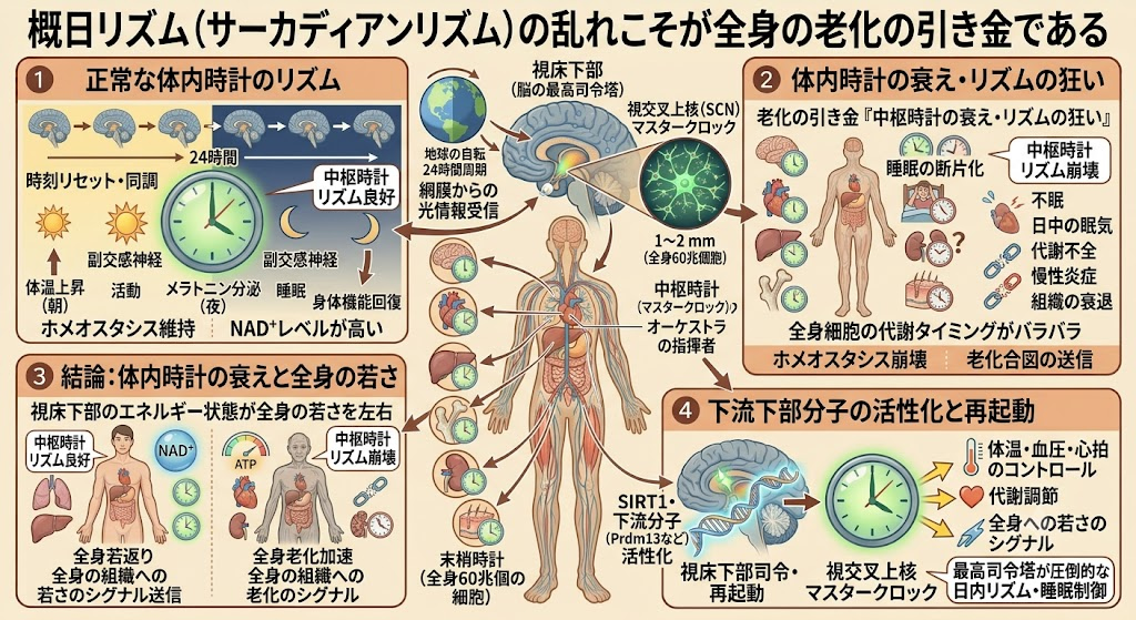 概日リズム（サーカディアンリズム）の乱れこそが全身の老化の引き金である