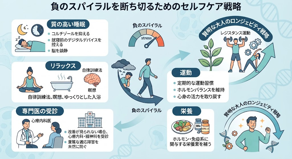 負のスパイラルを断ち切るためのセルフケア戦略