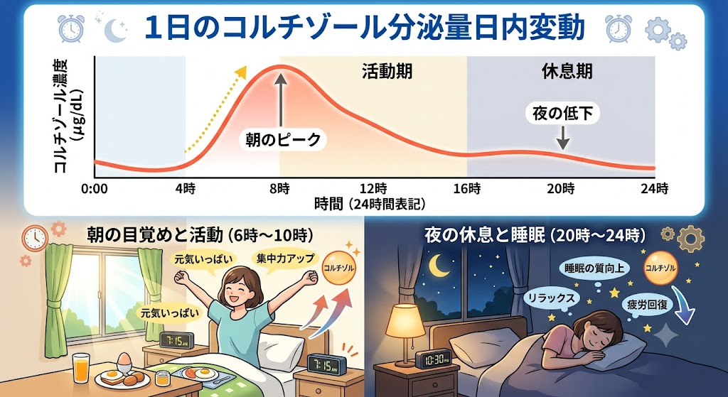 1日のコルチゾール分泌量日内変動