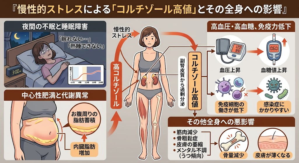 慢性的ストレスによる「コルチゾール高値」とその全身への影響