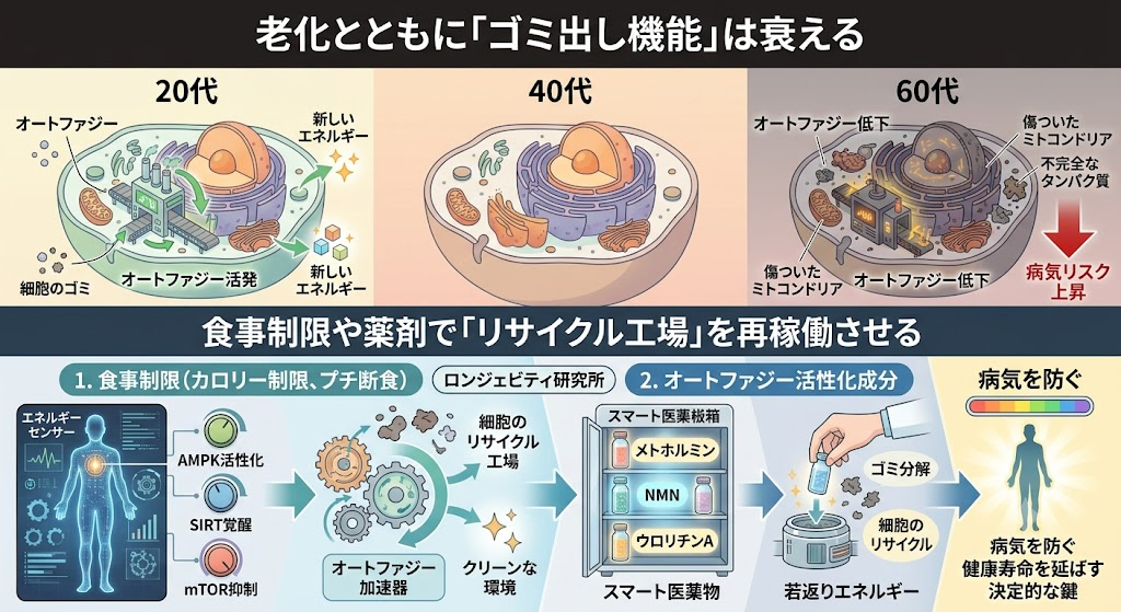「ゴミ出し機能」オートファジーの機能は年齢とともに低下していく