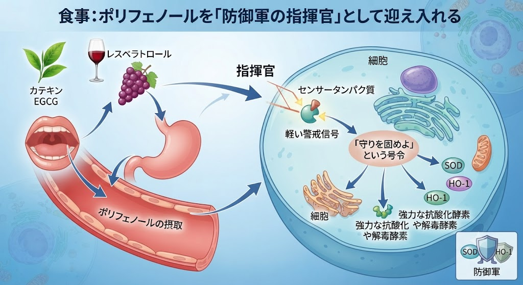 食事：ポリフェノールを「防御軍の指揮官」として迎え入れる