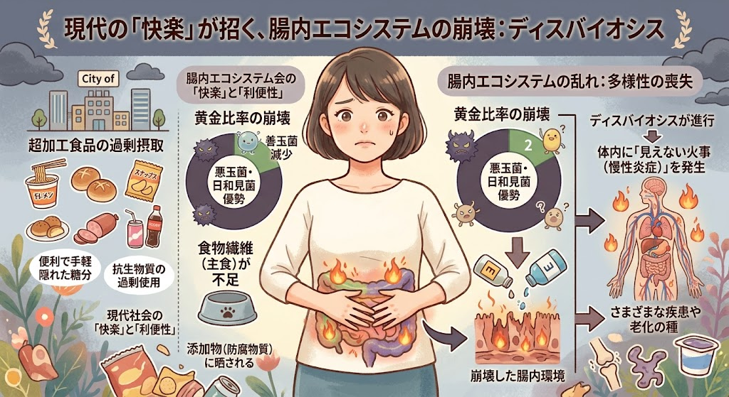現代の「快楽」が招く、腸内エコシステムの崩壊：ディスバイオシス