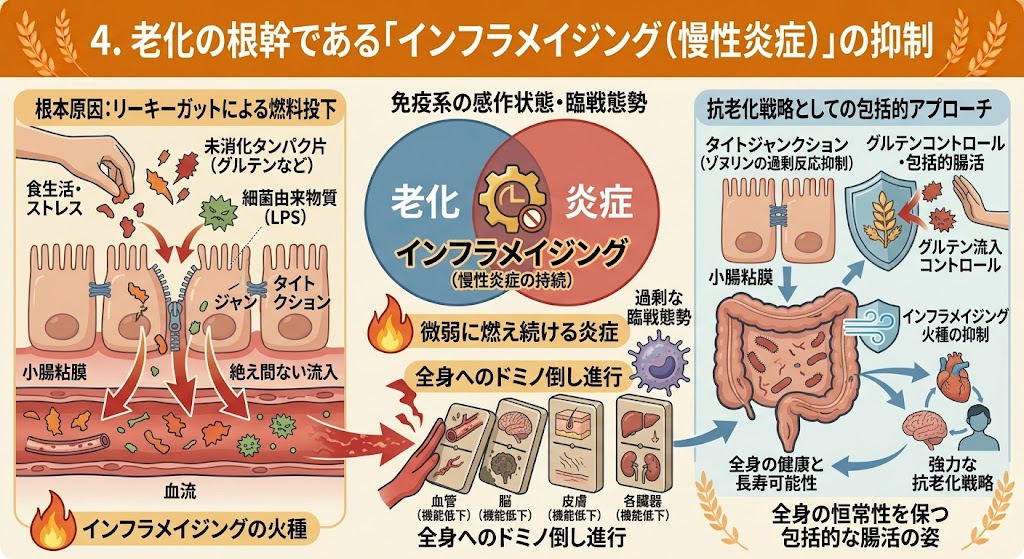 老化の根幹である「インフラメイジング（慢性炎症）」の抑制